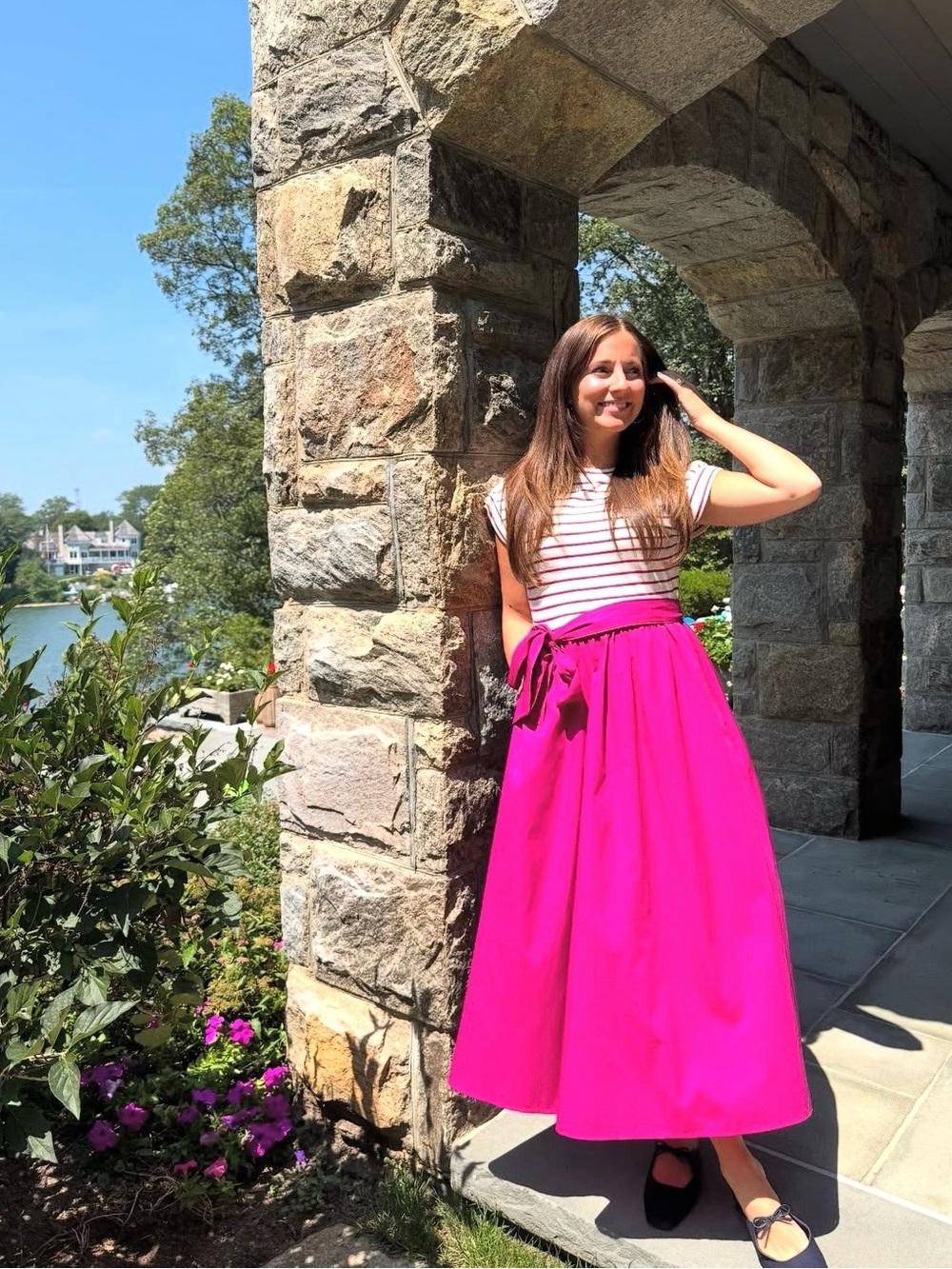 J. Crew Bright Pink Tie-Waist Maxi Dress  Sz L